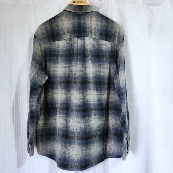 Arnold Palmer Shirt Mens Med Grey & Blue Plaid Long Sleeve Soft Flannel Vintage - Picture 2 of 7